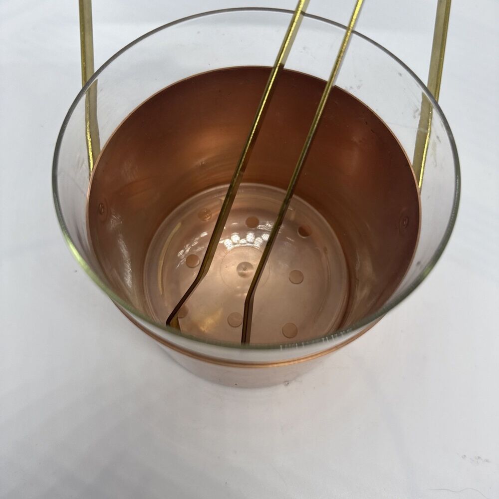 Copper Glass Ice Cube Container Ice Bucket with Pliers Vintage 1960s - 1970s - Picture 2 of 9